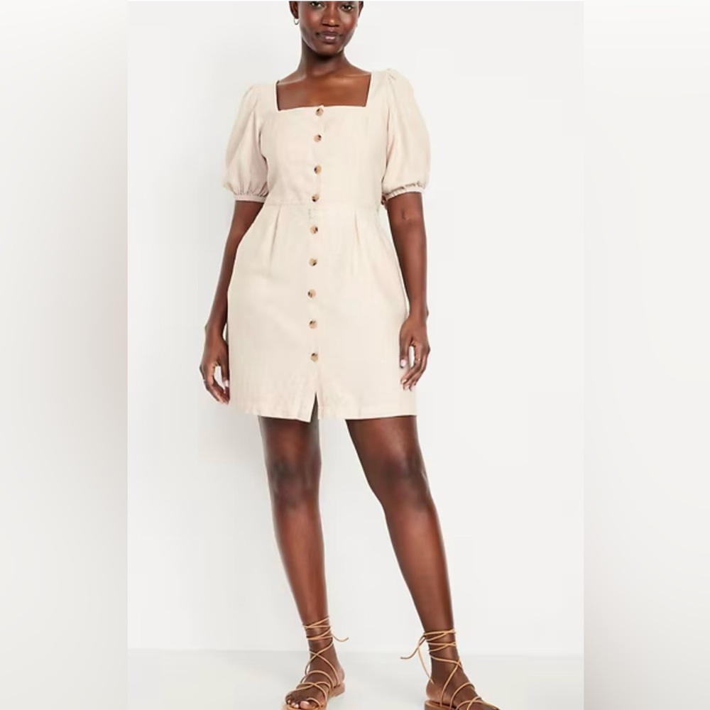 Old Navy Puff-Sleeve Linen-Blend Mini Dress Color Neutral Size Large